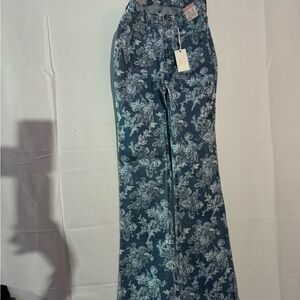 Love Shack Fancy Floral Patterned Blue Jeans